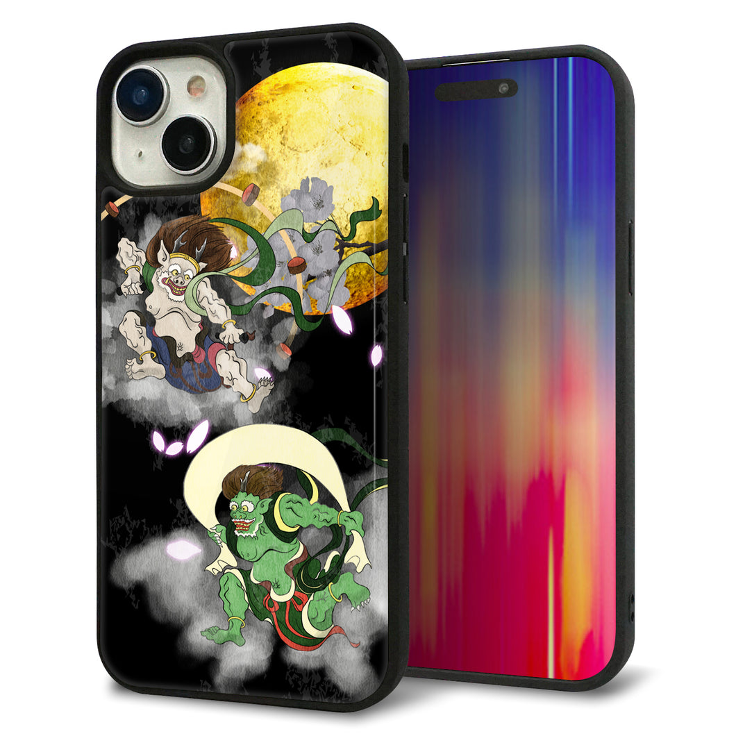 iPhone15 Plus 強化ガラス&TPUスマホケース ガラプリ【HA241 風神雷神 月】