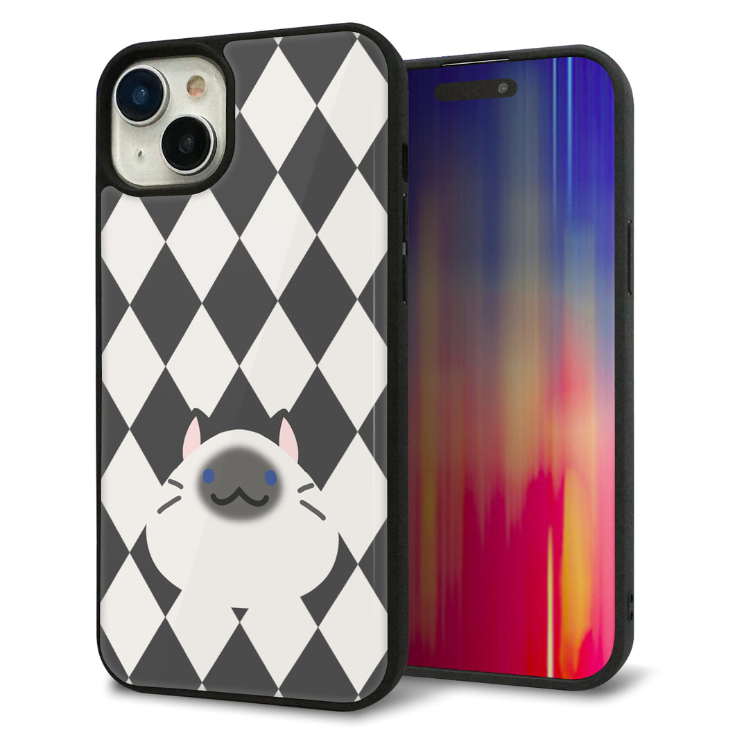 iPhone15 Plus 強化ガラス&TPUスマホケース ガラプリ【HA250 もちねこ シャム】