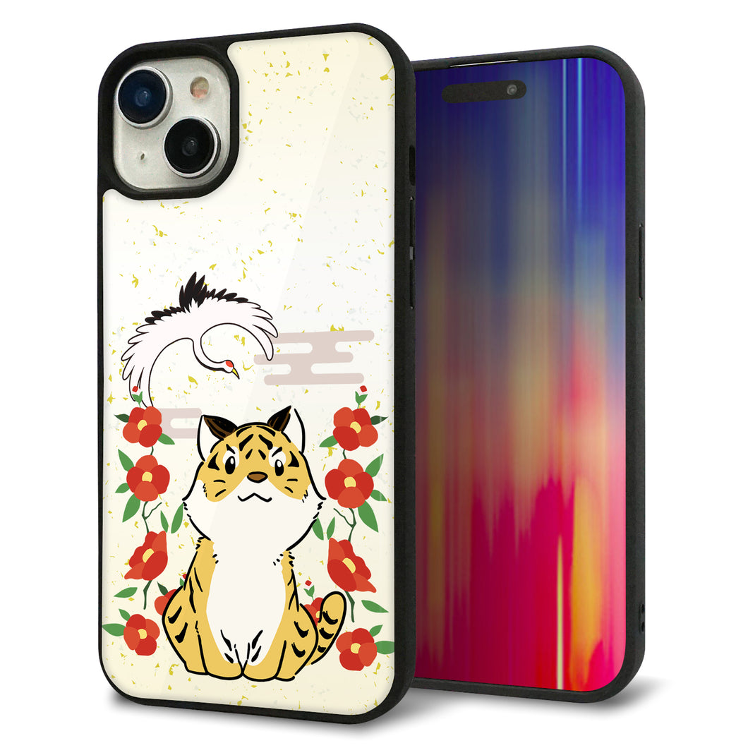 iPhone15 Plus 強化ガラス&TPUスマホケース ガラプリ【HA251 虎と鶴】