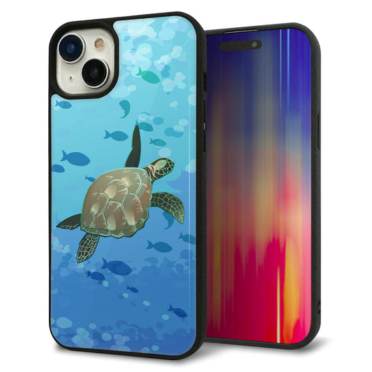 iPhone15 Plus 強化ガラス＆TPUスマホケース ガラプリ【HA257 ポケットアクアリウム ウミガメ】