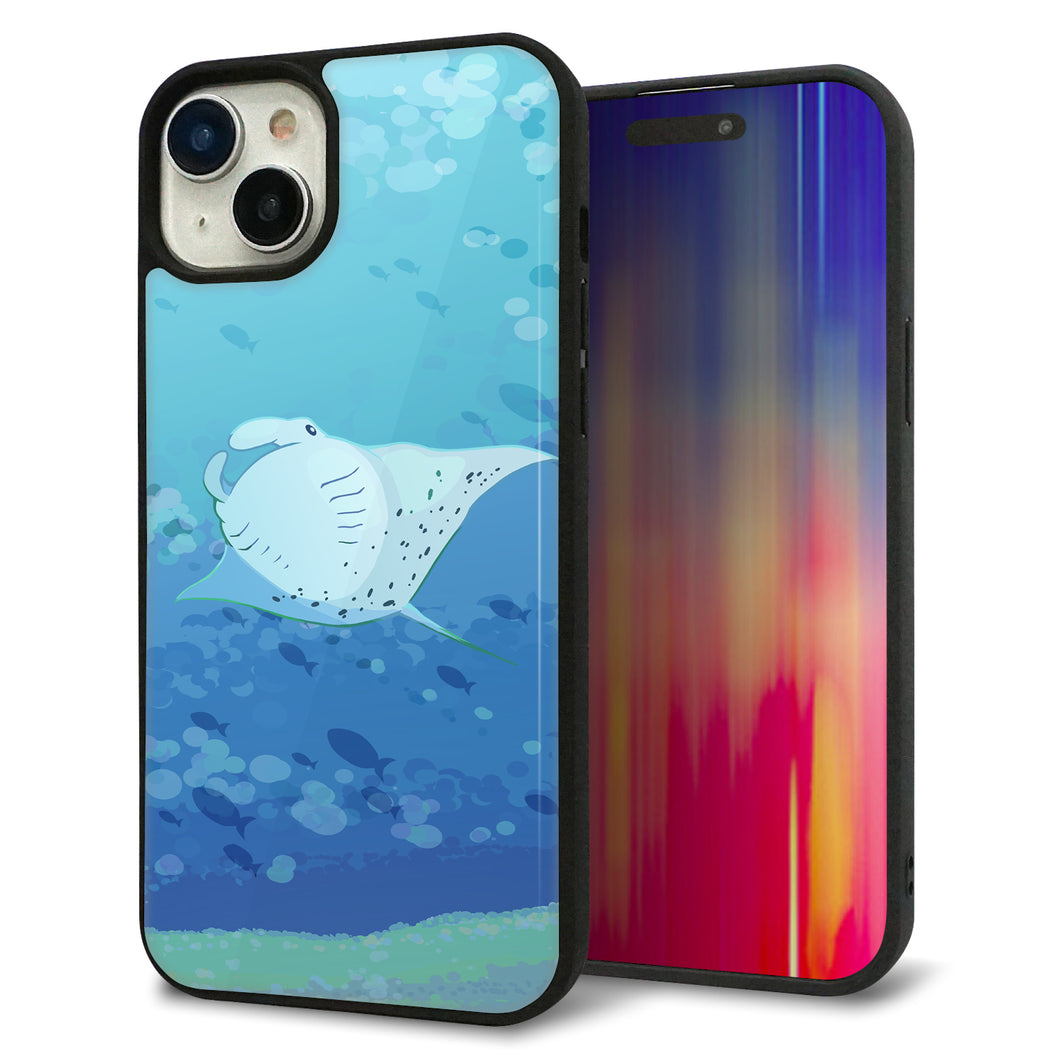 iPhone15 Plus 強化ガラス&TPUスマホケース ガラプリ【HA258 ポケットアクアリウム マンタ】