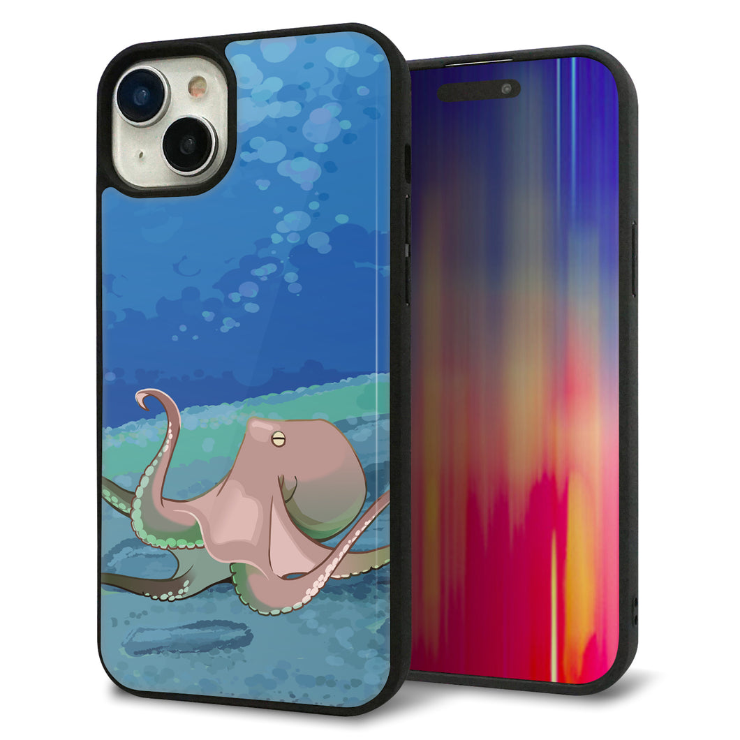 iPhone15 Plus 強化ガラス&TPUスマホケース ガラプリ【HA259 ポケットアクアリウム タコ】