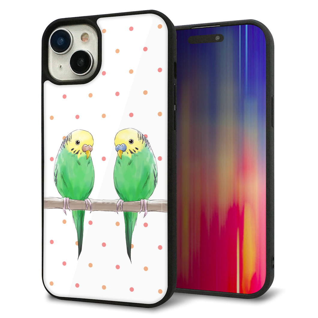 iPhone15 Plus 強化ガラス&TPUスマホケース ガラプリ【HA271 インコグリーン ドット】
