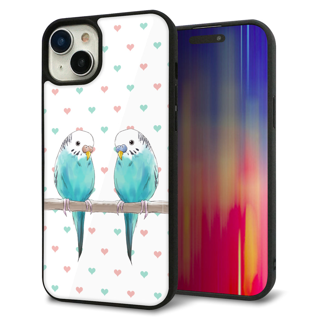 iPhone15 Plus 強化ガラス&TPUスマホケース ガラプリ【HA272 インコブルー ハート】