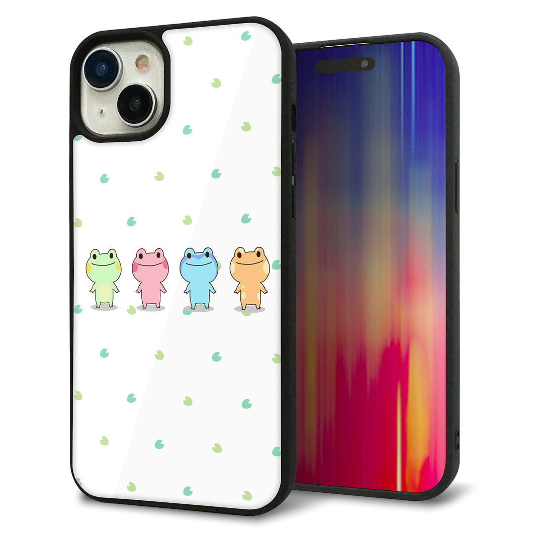 iPhone15 Plus 強化ガラス&TPUスマホケース ガラプリ【HA277 カエル 葉】