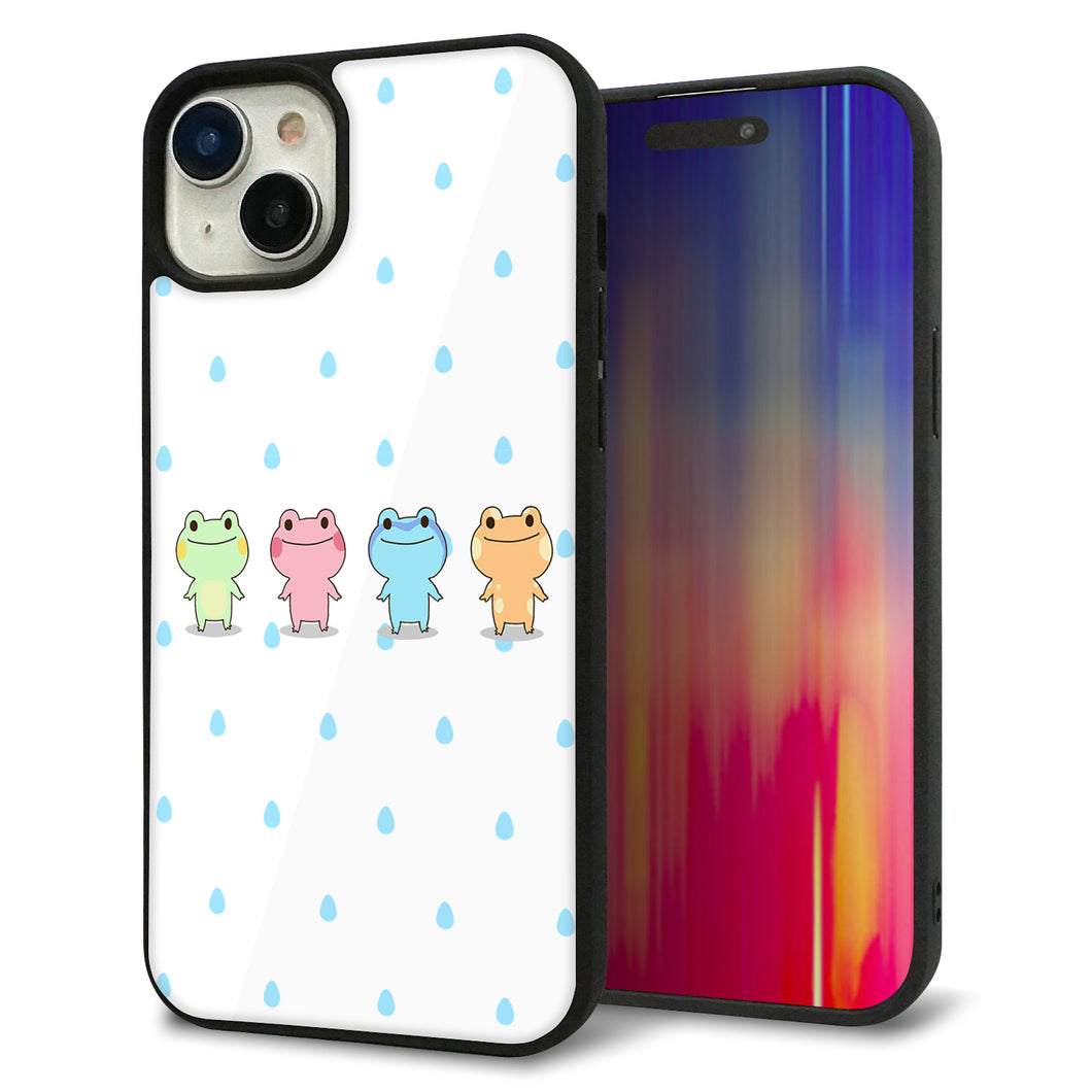 iPhone15 Plus 強化ガラス&TPUスマホケース ガラプリ【HA278 カエル 雫】