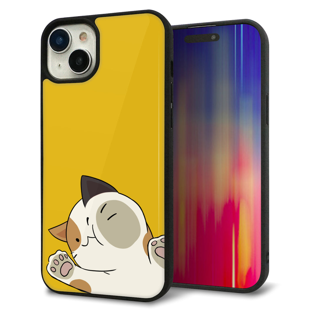 iPhone15 Plus 強化ガラス&TPUスマホケース ガラプリ【HA288 むぎゅっとミケ】