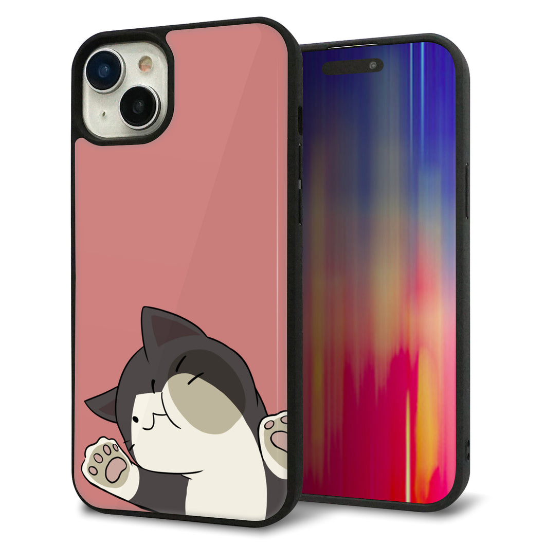 iPhone15 Plus 強化ガラス&TPUスマホケース ガラプリ【HA289 むぎゅっとクロ】