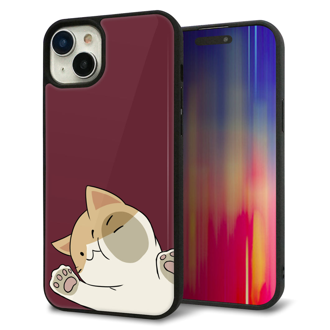 iPhone15 Plus 強化ガラス&TPUスマホケース ガラプリ【HA291 むぎゅっとハチワレ】