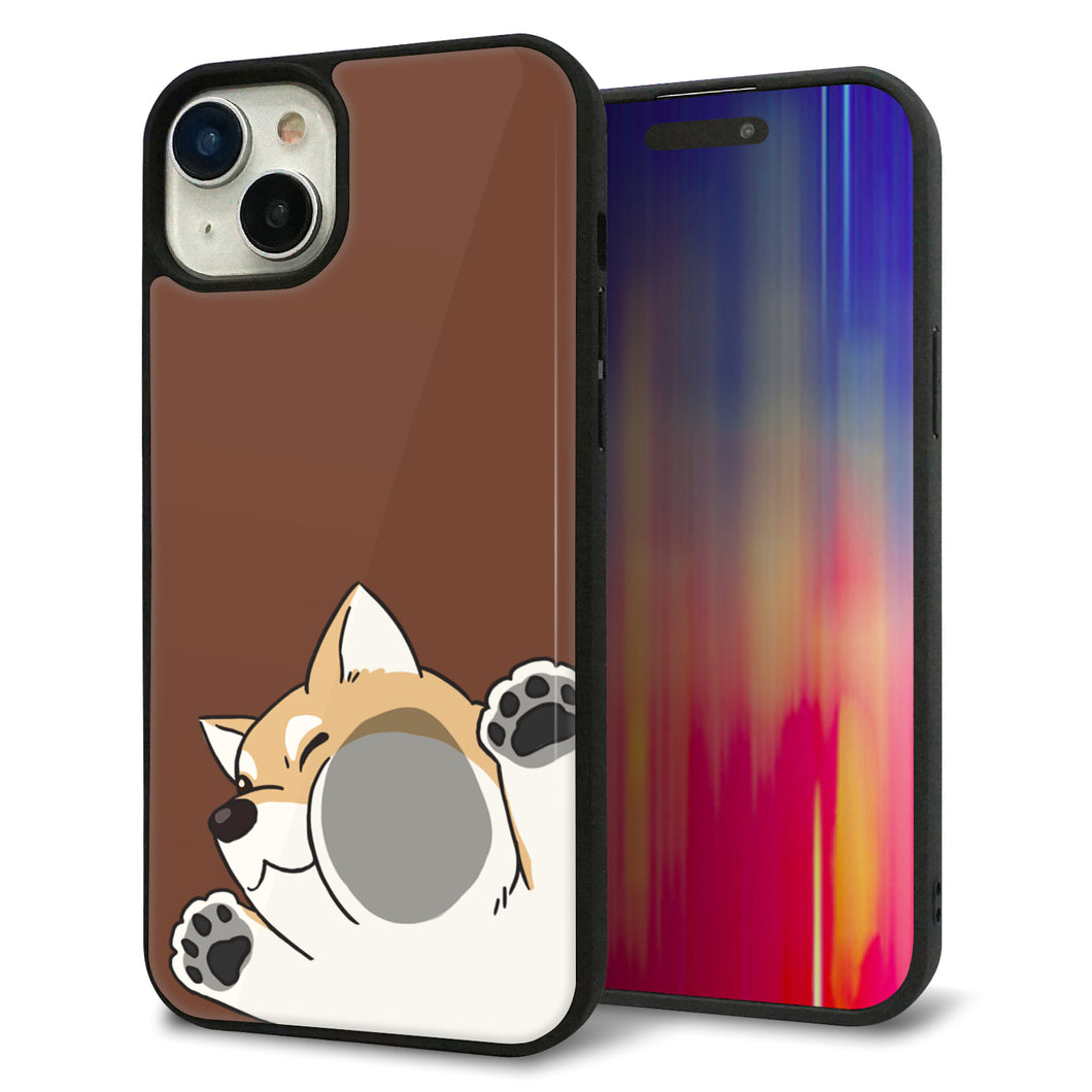 iPhone15 Plus 強化ガラス&TPUスマホケース ガラプリ【HA293 むぎゅっと柴】