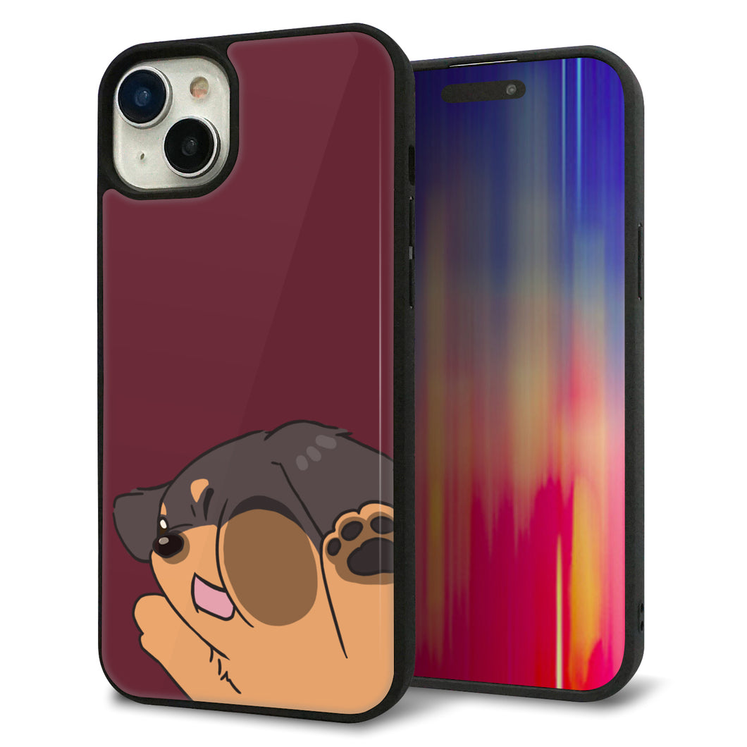 iPhone15 Plus 強化ガラス&TPUスマホケース ガラプリ【HA294 むぎゅっとミニダックス】