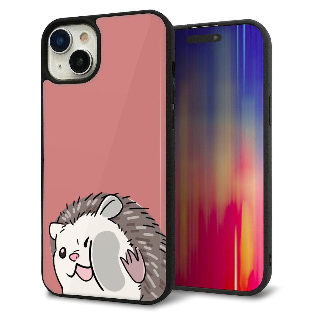 iPhone15 Plus 強化ガラス&TPUスマホケース ガラプリ【HA297 むぎゅっとハリネズミ】