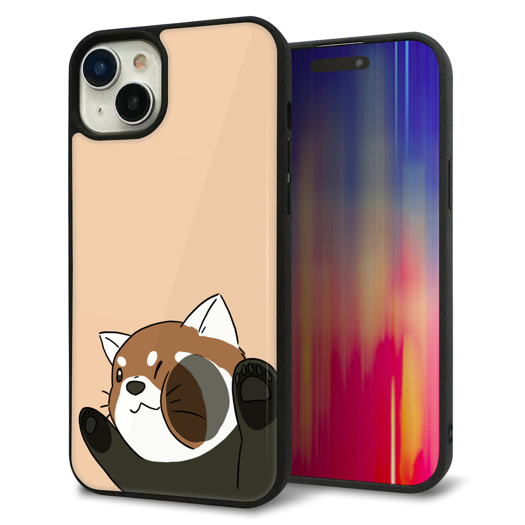 iPhone15 Plus 強化ガラス&TPUスマホケース ガラプリ【HA302 むぎゅっとレッサーパンダ】