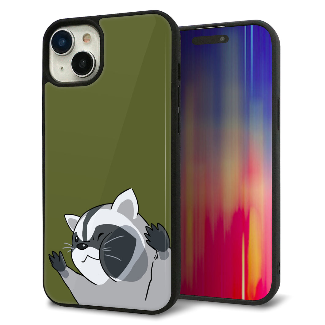 iPhone15 Plus 強化ガラス&TPUスマホケース ガラプリ【HA303 むぎゅっとアライグマ】