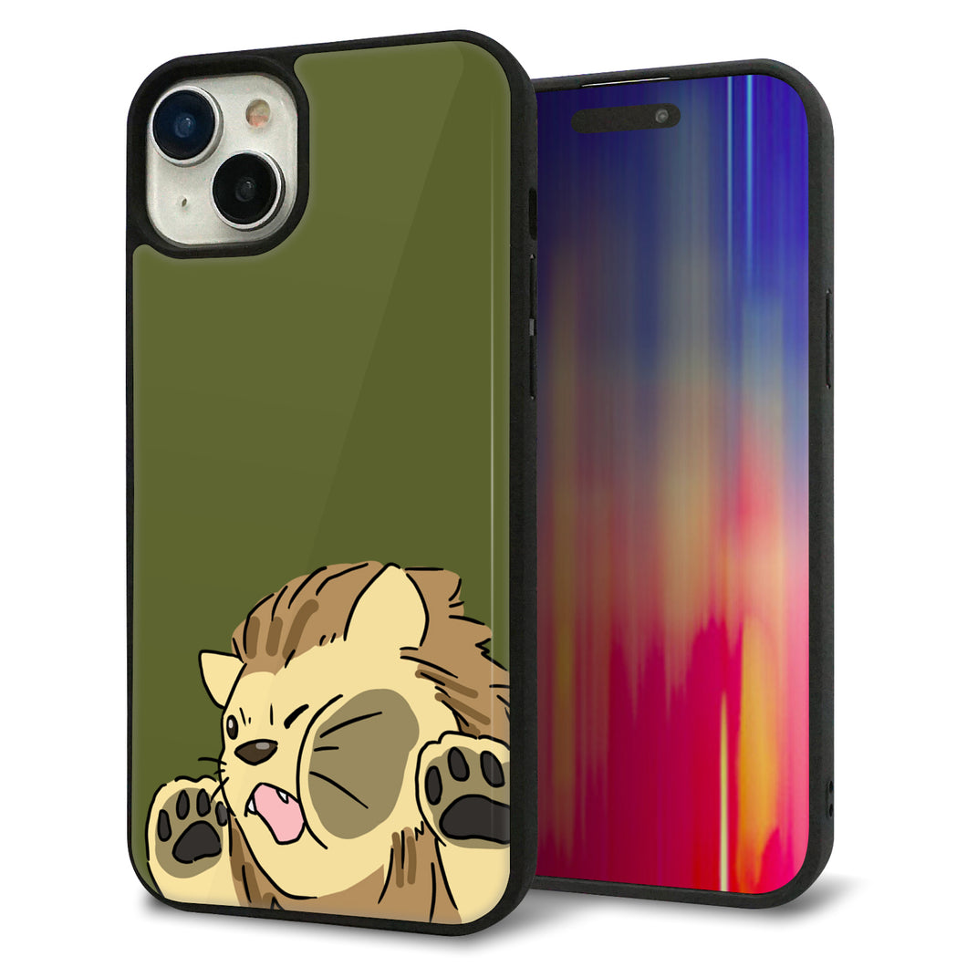 iPhone15 Plus 強化ガラス&TPUスマホケース ガラプリ【HA304 むぎゅっとライオン】