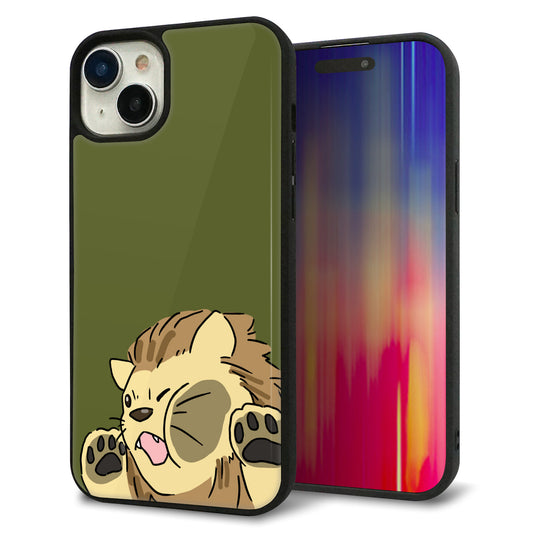 iPhone15 Plus 強化ガラス＆TPUスマホケース ガラプリ【HA304 むぎゅっとライオン】