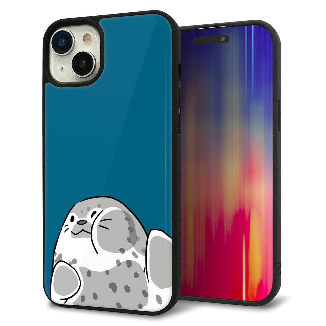 iPhone15 Plus 強化ガラス&TPUスマホケース ガラプリ【HA305 むぎゅっとアザラシ】