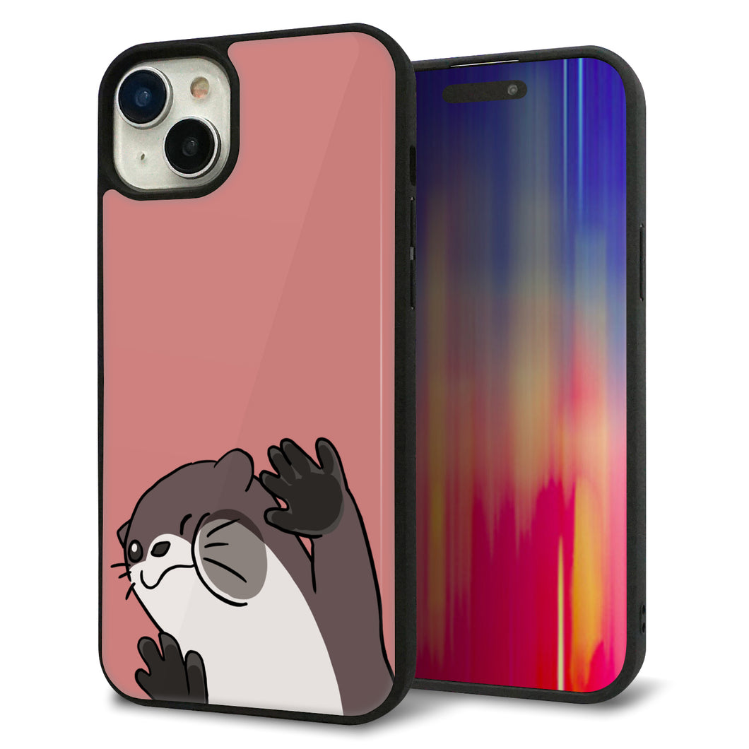 iPhone15 Plus 強化ガラス&TPUスマホケース ガラプリ【HA306 むぎゅっとカワウソ】