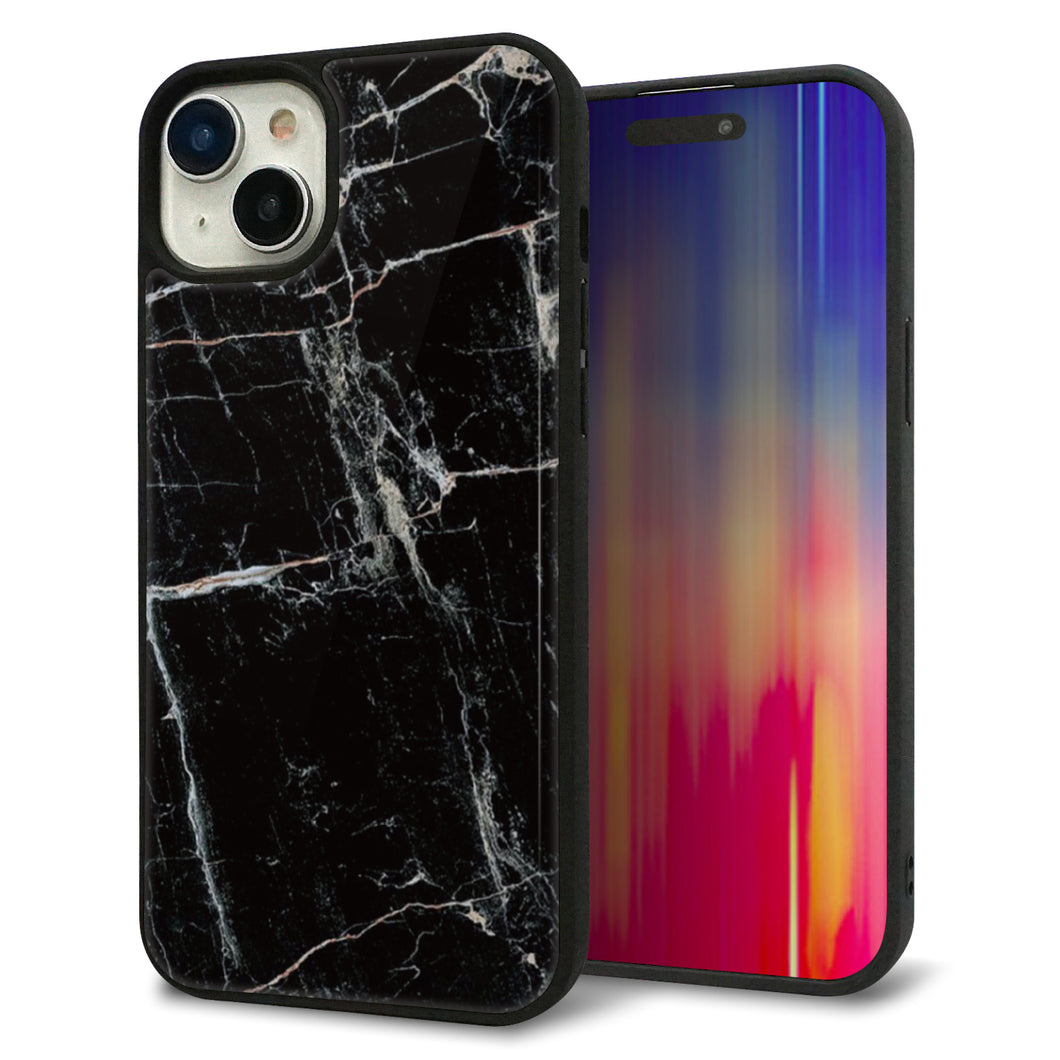 iPhone15 Plus 強化ガラス&TPUスマホケース ガラプリ【KM867 大理石BK】