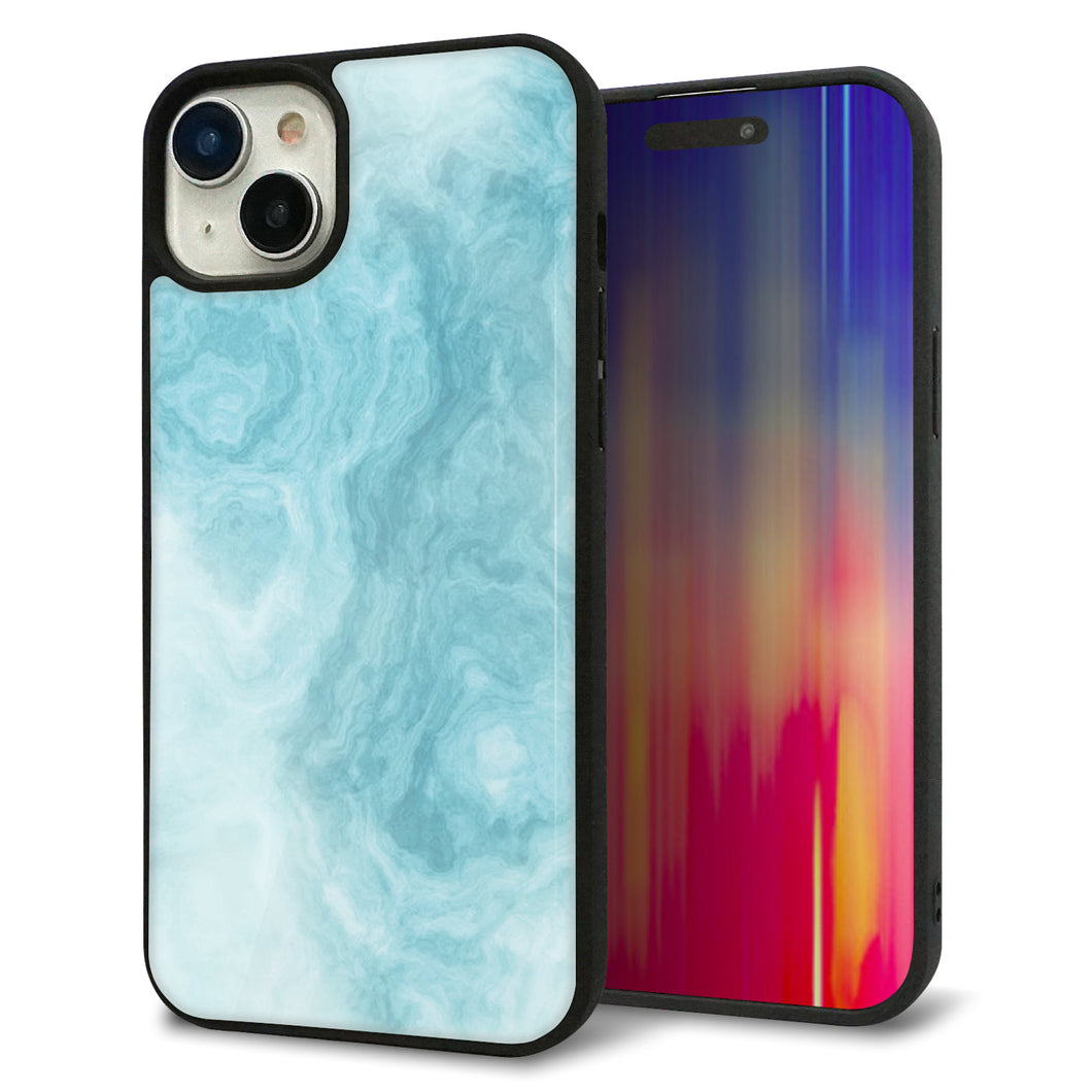 iPhone15 Plus 強化ガラス&TPUスマホケース ガラプリ【KM868 大理石BL】