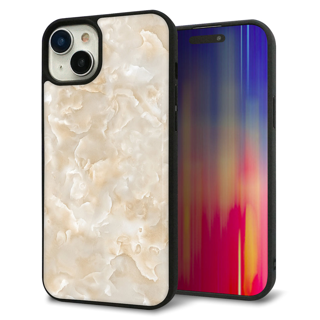 iPhone15 Plus 強化ガラス&TPUスマホケース ガラプリ【KM872 大理石パール】