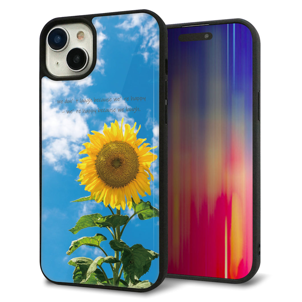 iPhone15 Plus 強化ガラス&TPUスマホケース ガラプリ【KM877 ヒマワリ】