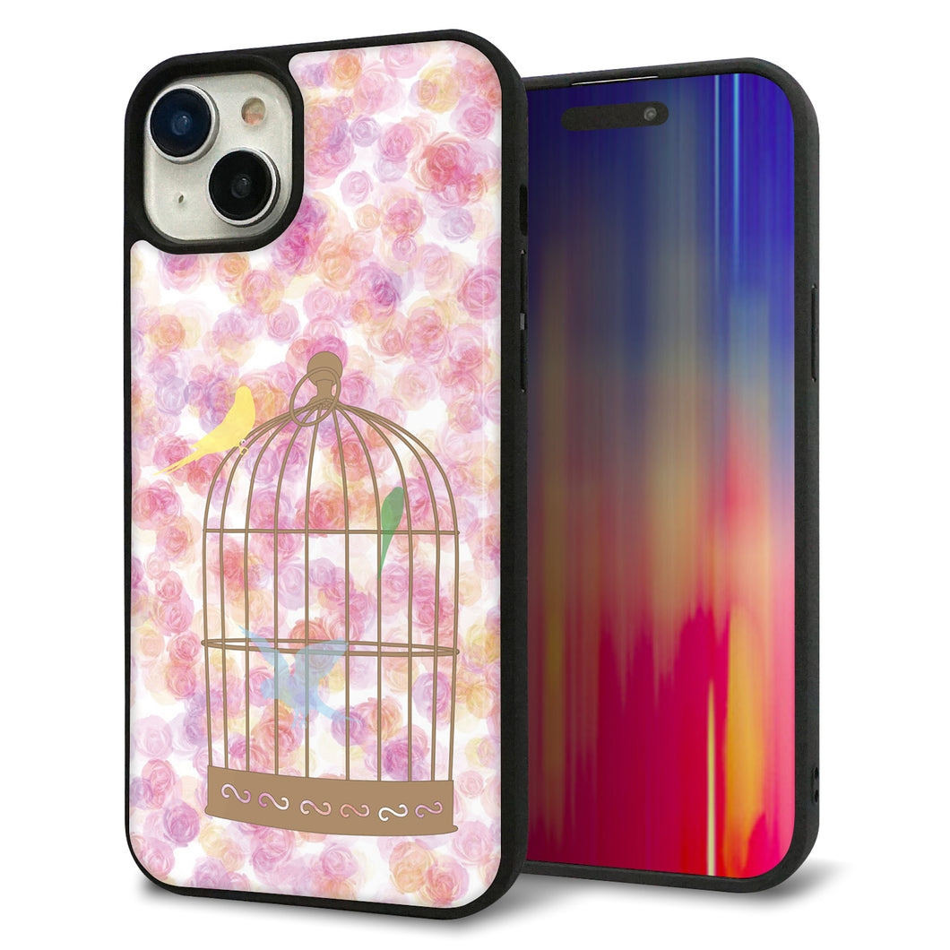 iPhone15 Plus 強化ガラス&TPUスマホケース ガラプリ【KM882 鳥かご】