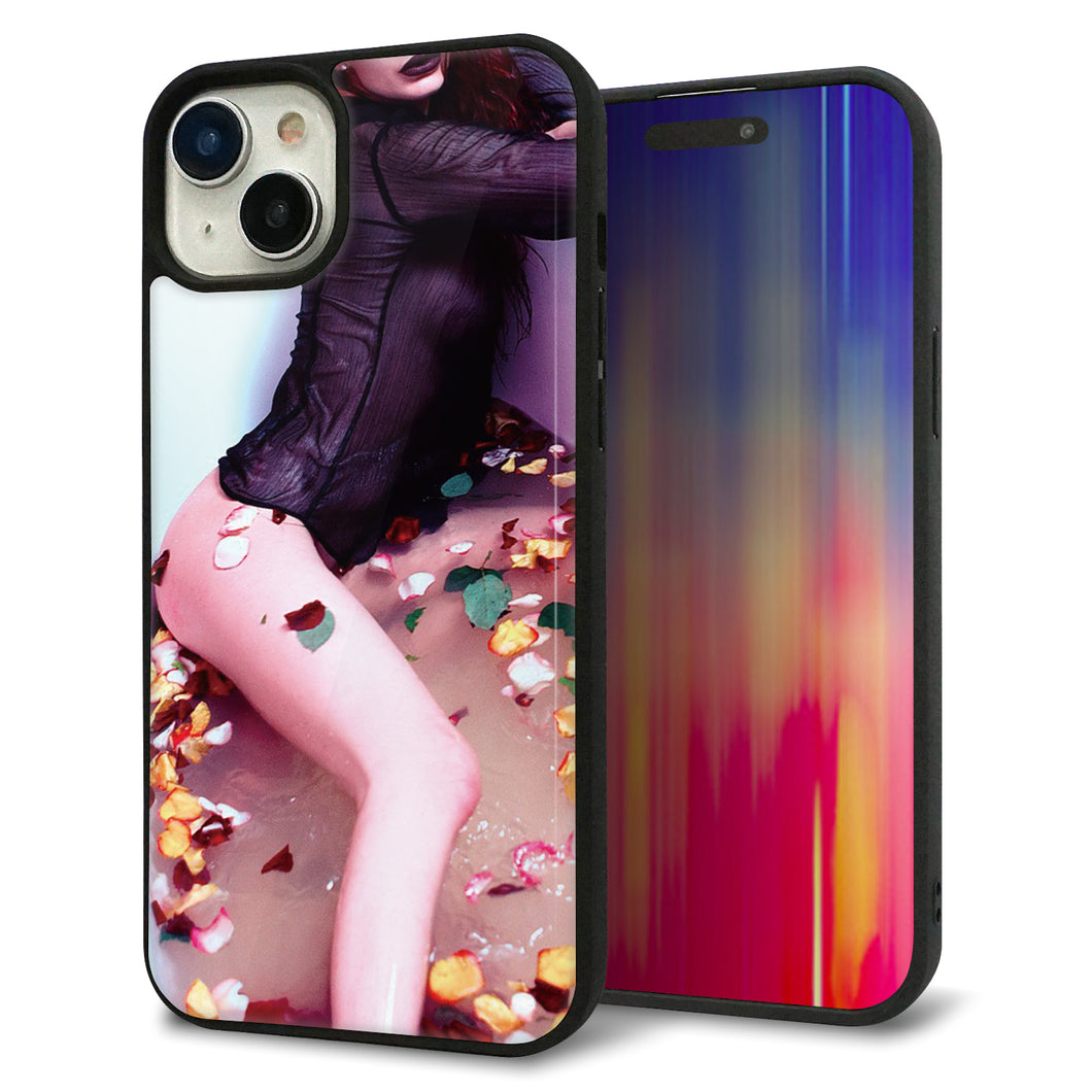 iPhone15 Plus 強化ガラス&TPUスマホケース ガラプリ【KM885 バラ風呂】