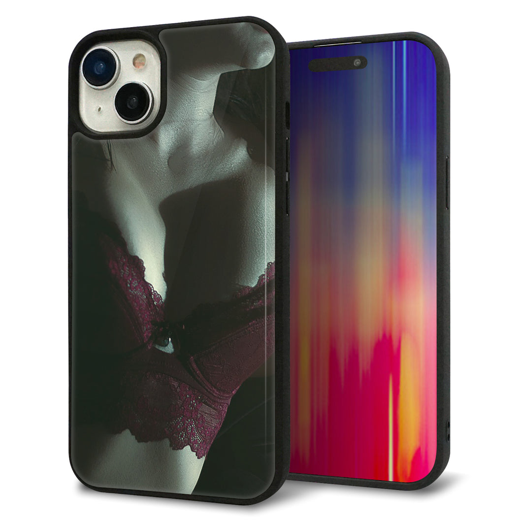 iPhone15 Plus 強化ガラス&TPUスマホケース ガラプリ【KM887 ランジェリー】
