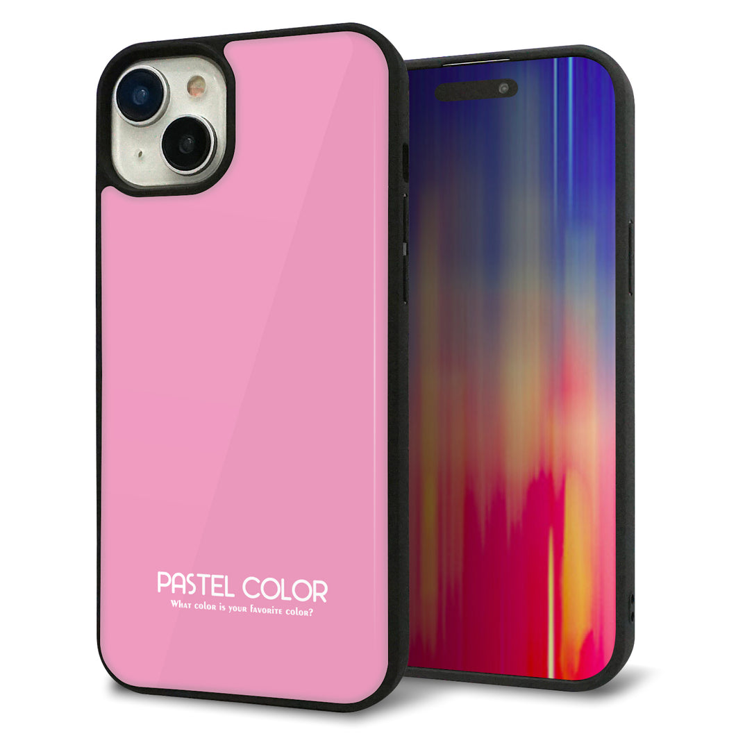 iPhone15 Plus 強化ガラス&TPUスマホケース ガラプリ【KM899 パステルカラー(パステルピンク)】