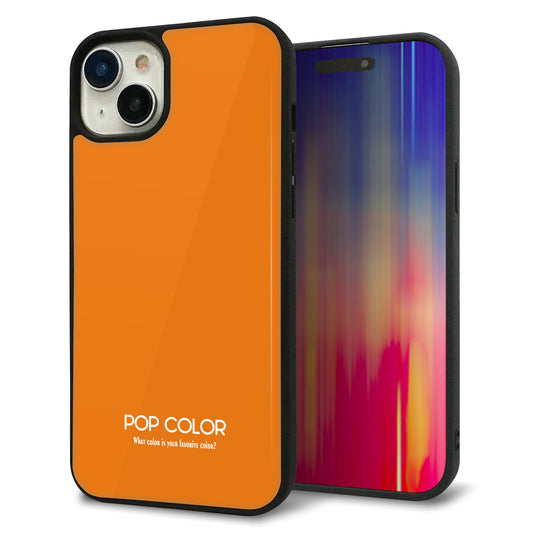 iPhone15 Plus 強化ガラス＆TPUスマホケース ガラプリ【KM906 ポップカラー(オレンジ)】