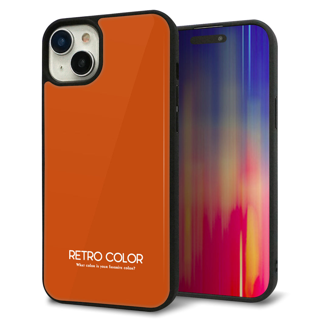 iPhone15 Plus 強化ガラス&TPUスマホケース ガラプリ【KM917 レトロカラー(ダークオレンジ)】