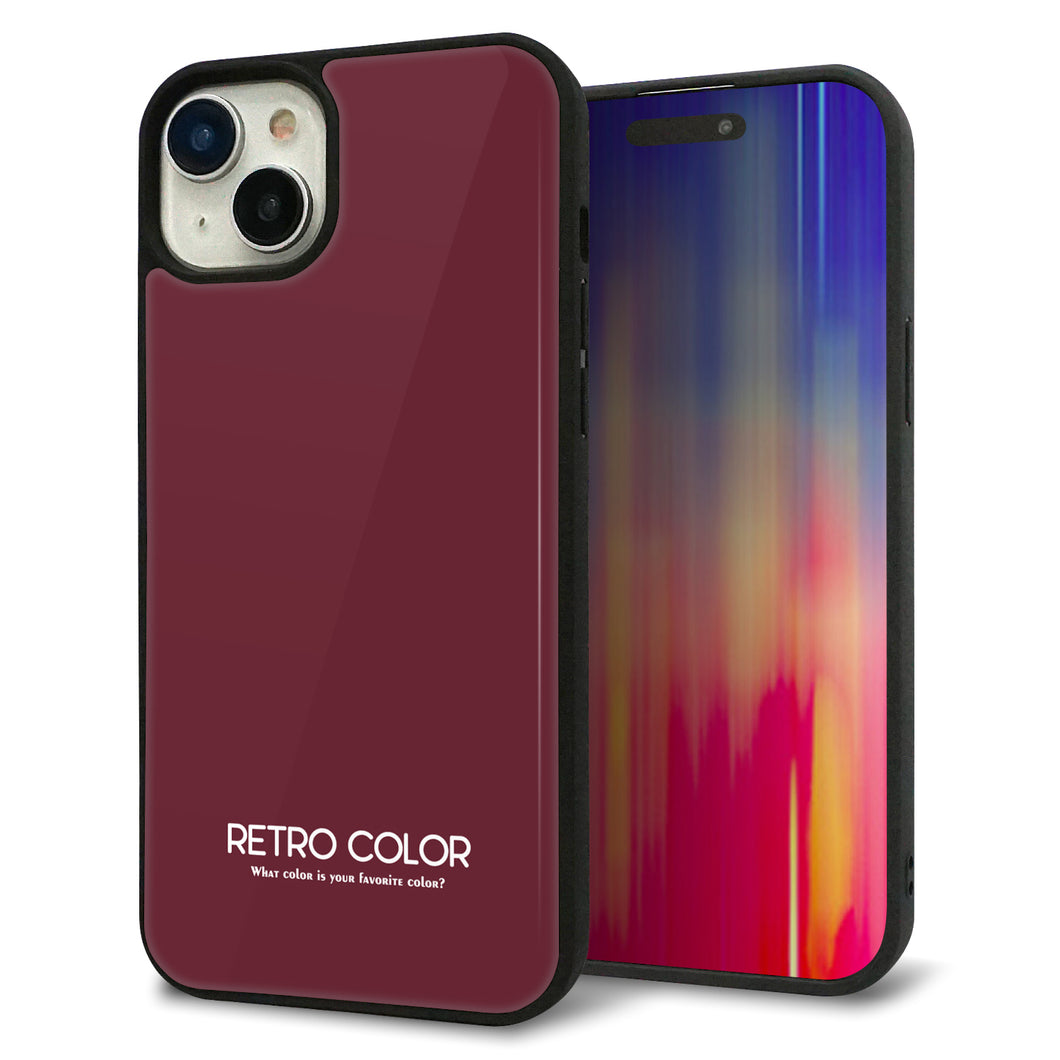 iPhone15 Plus 強化ガラス&TPUスマホケース ガラプリ【KM919 レトロカラー(バーガンディー)】