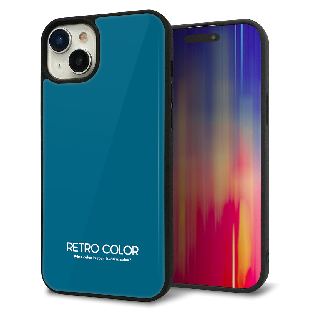 iPhone15 Plus 強化ガラス&TPUスマホケース ガラプリ【KM922 レトロカラー(ダークブルー)】