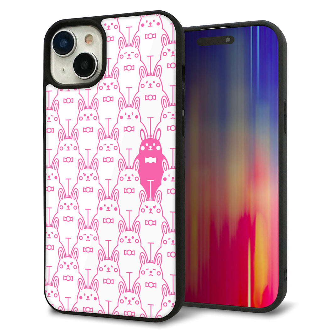 iPhone15 Plus 強化ガラス&TPUスマホケース ガラプリ【MA914 パターン ウサギ】