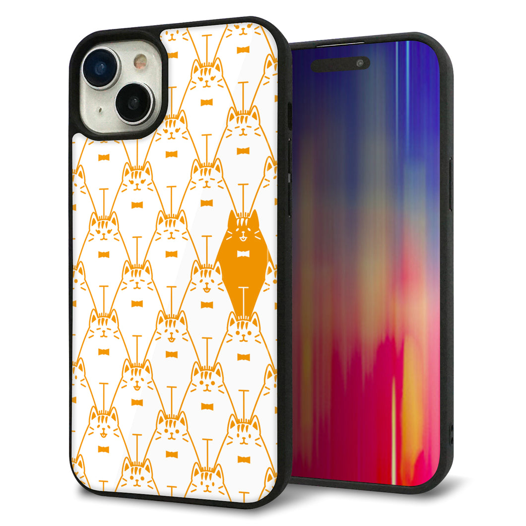 iPhone15 Plus 強化ガラス&TPUスマホケース ガラプリ【MA915 パターン ネコ】