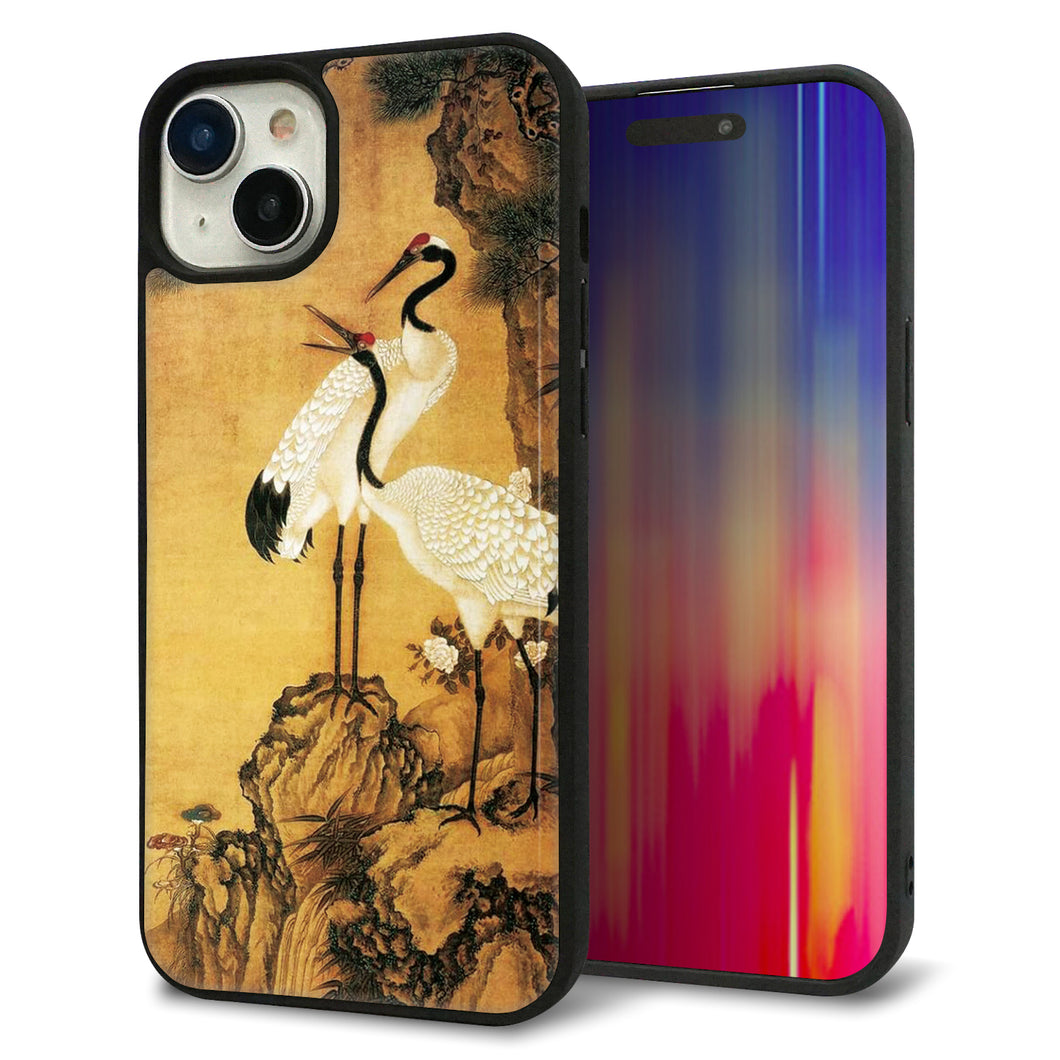 iPhone15 Plus 強化ガラス&TPUスマホケース ガラプリ【MA969 和柄 鶴鯉 A】