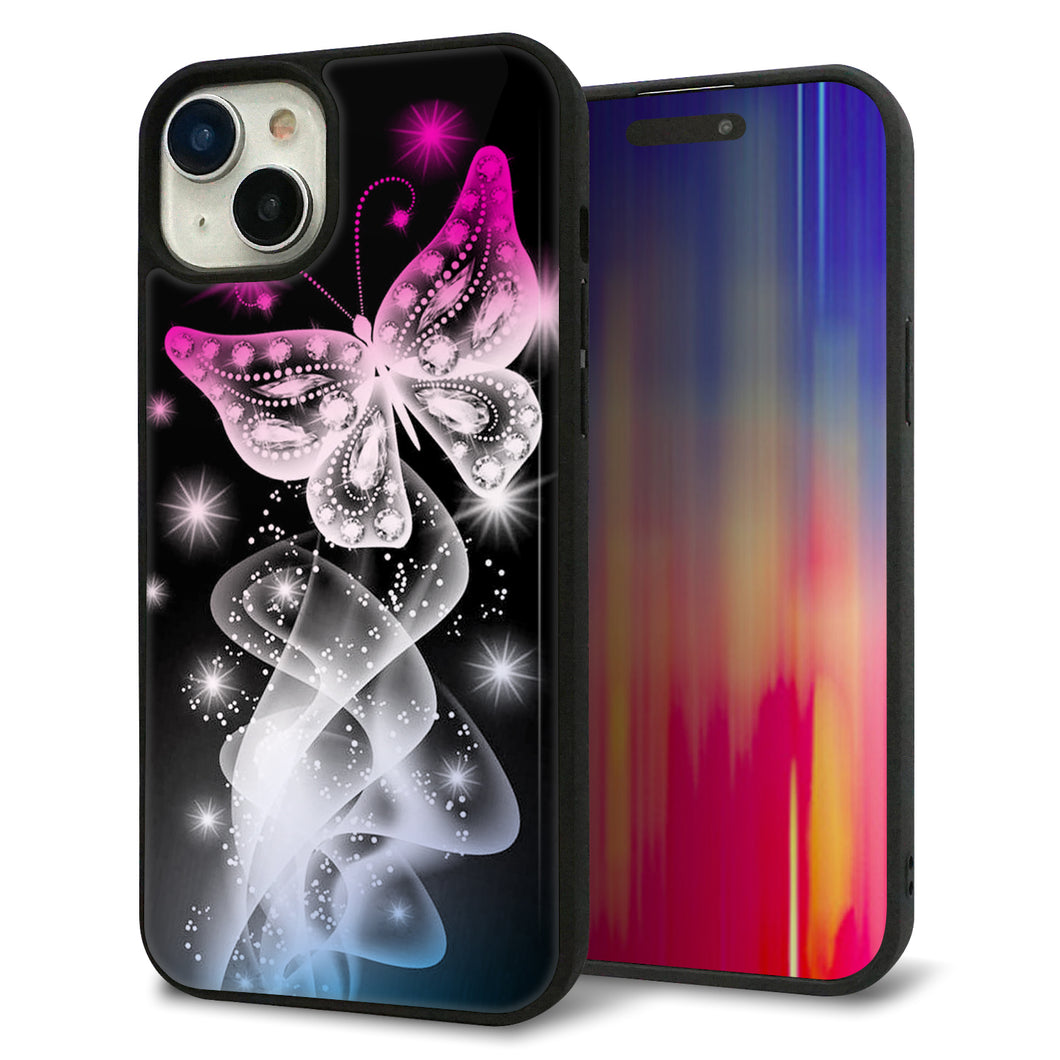iPhone15 Plus 強化ガラス&TPUスマホケース ガラプリ【MA989 蝶A】