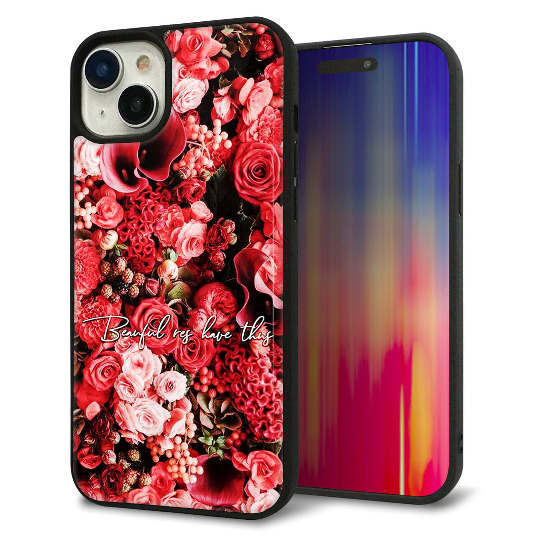 iPhone15 Plus 強化ガラス&TPUスマホケース ガラプリ【MA992 フラワーA】