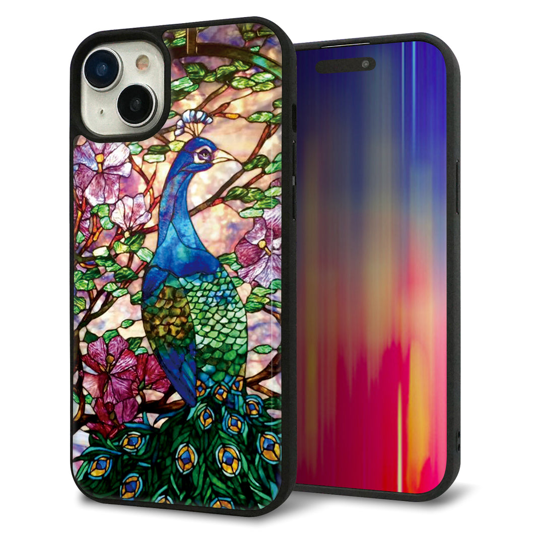 iPhone15 Plus 強化ガラス&TPUスマホケース ガラプリ【MA996 ステンドグラス クジャク】