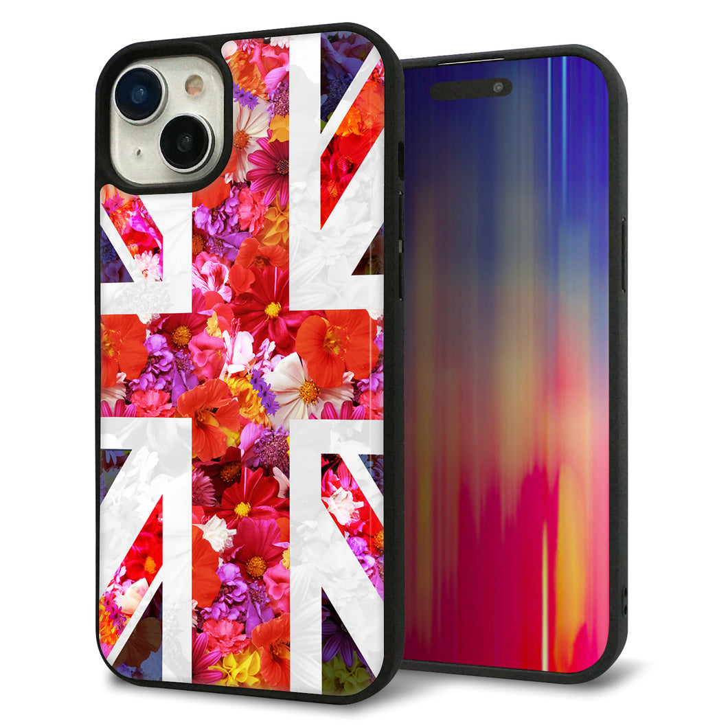 iPhone15 Plus 強化ガラス&TPUスマホケース ガラプリ【SC801 ユニオンジャック リアルフラワー】
