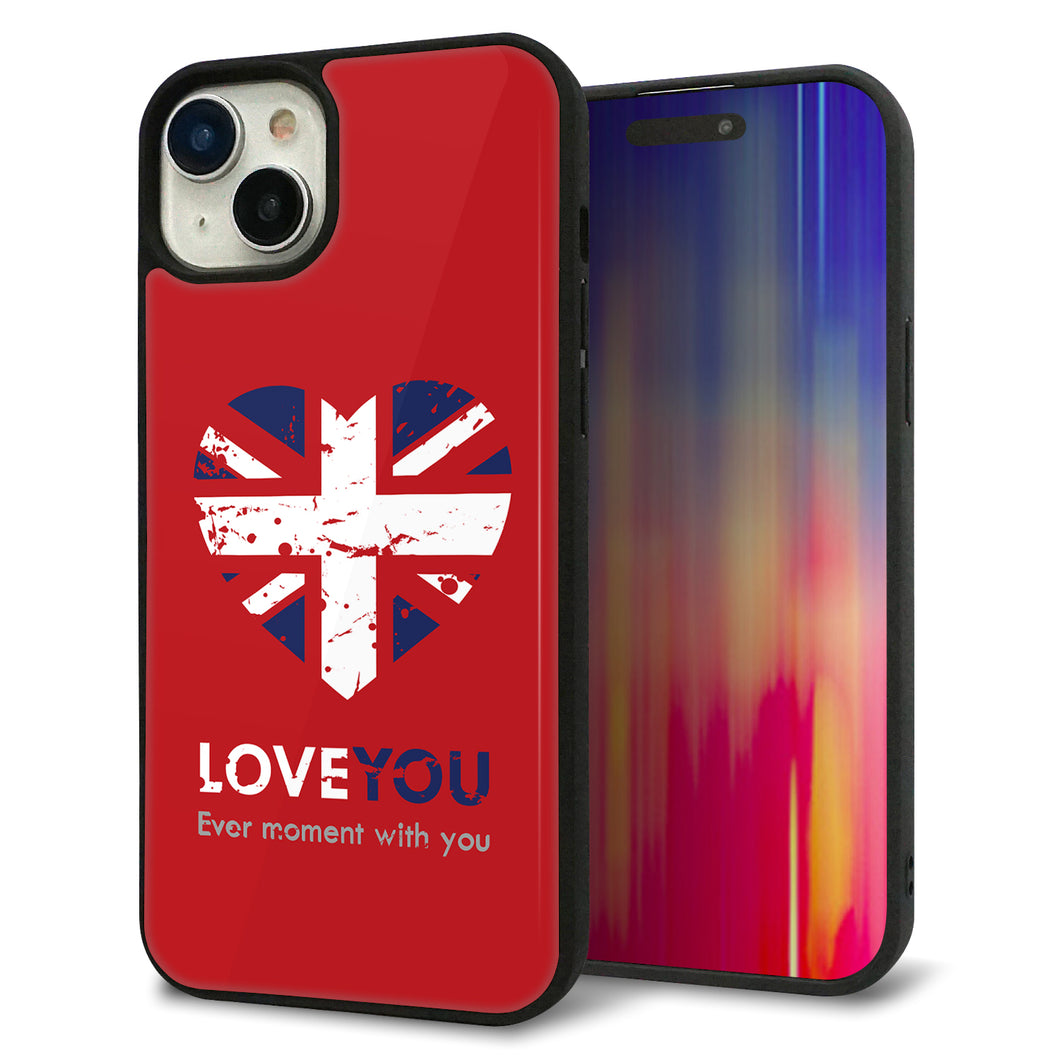 iPhone15 Plus 強化ガラス&TPUスマホケース ガラプリ【SC804 ユニオンジャック ハートビンテージレッド】