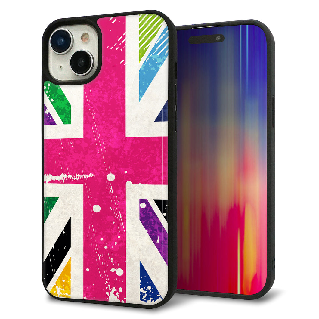 iPhone15 Plus 強化ガラス&TPUスマホケース ガラプリ【SC806 ユニオンジャック ピンクビンテージ】