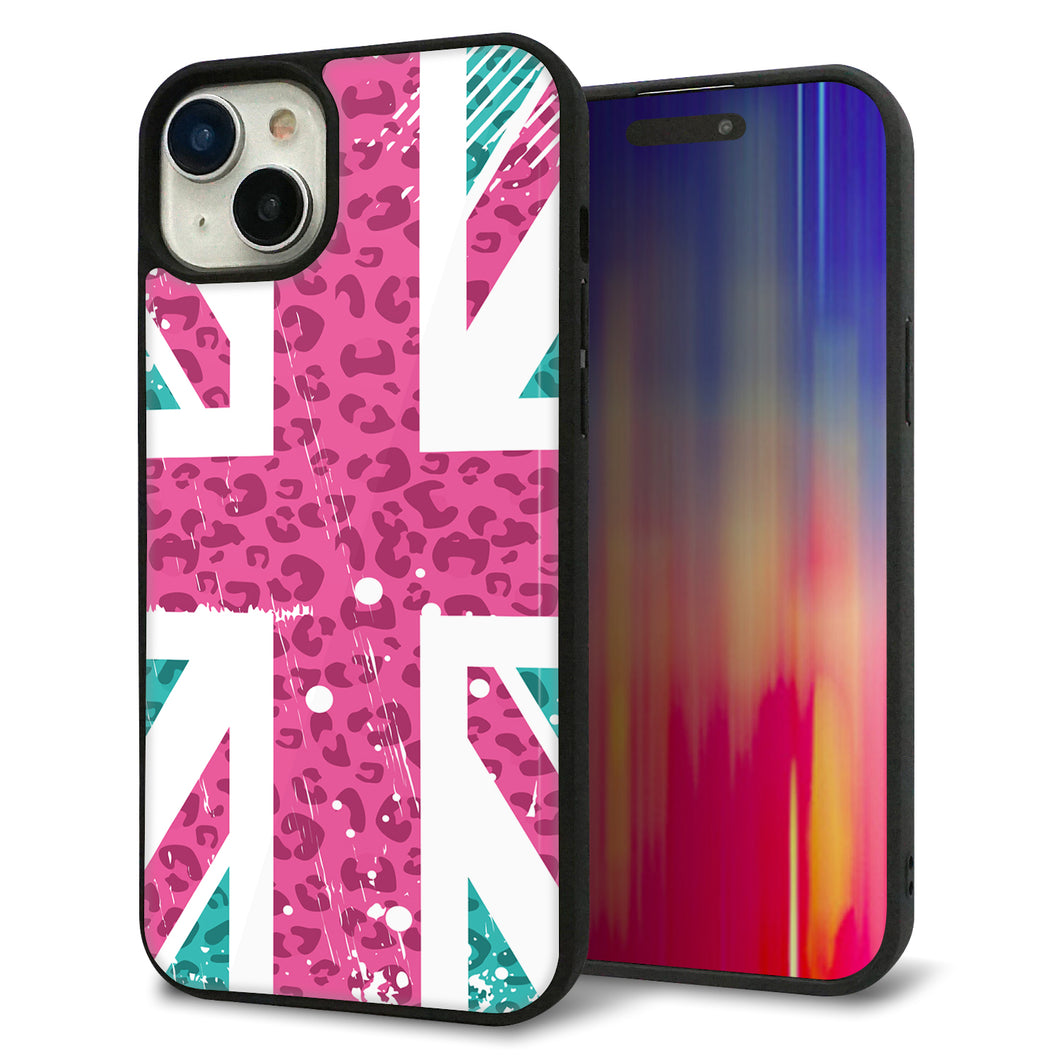 iPhone15 Plus 強化ガラス&TPUスマホケース ガラプリ【SC807 ユニオンジャック ピンクヒョウ柄】
