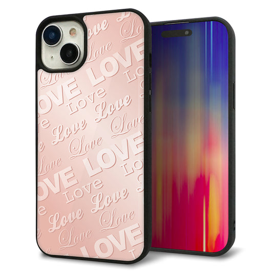 iPhone15 Plus 強化ガラス&TPUスマホケース ガラプリ【SC841 エンボス風LOVEリンク(ローズピンク)】