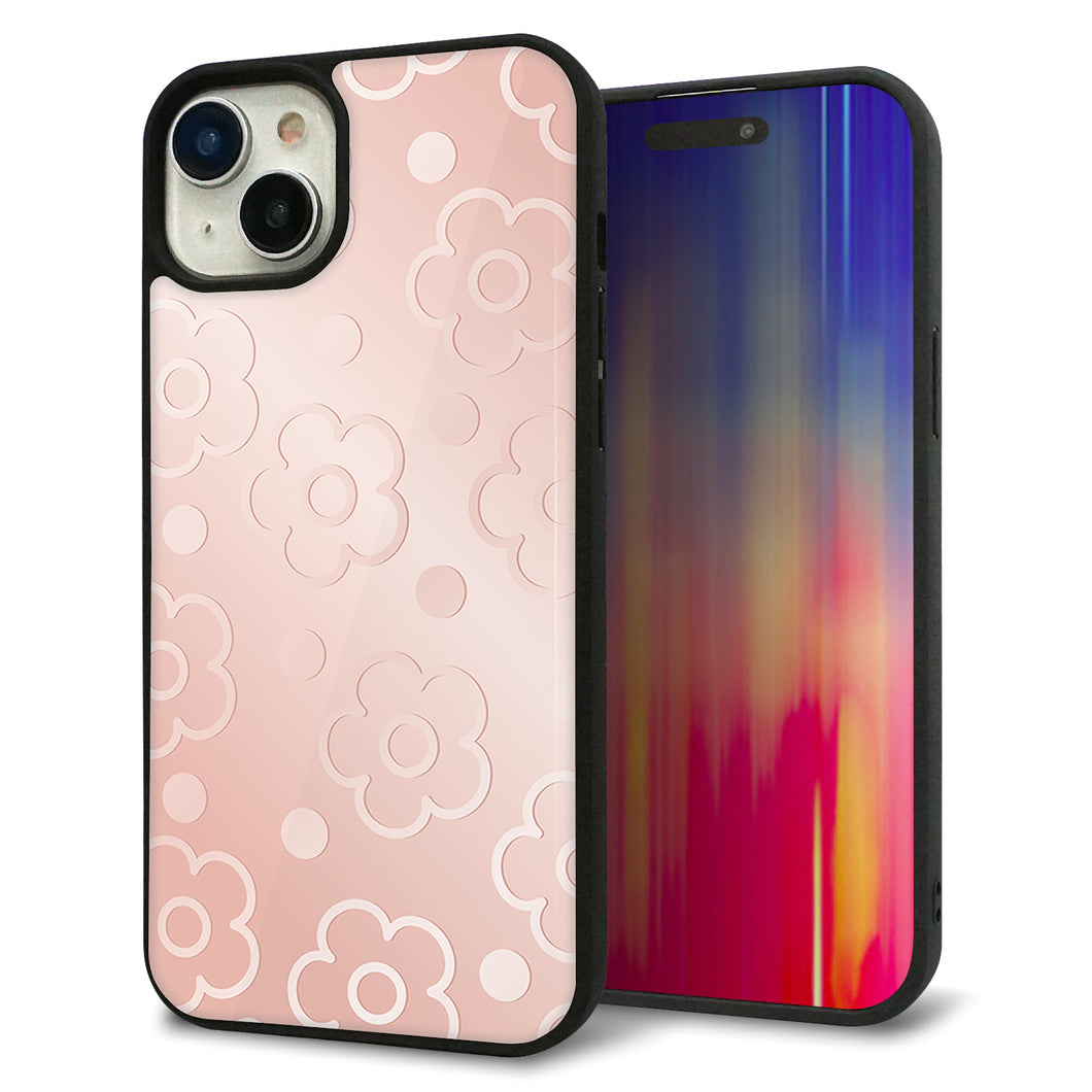 iPhone15 Plus 強化ガラス&TPUスマホケース ガラプリ【SC843 エンボス風デイジーシンプル(ローズピンク)】