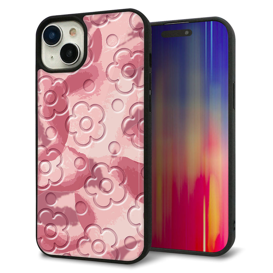 iPhone15 Plus 強化ガラス&TPUスマホケース ガラプリ【SC846 フラワーヴェルニ花ピンク(ローズヴェルール)】