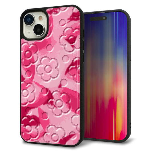 iPhone15 Plus 強化ガラス&TPUスマホケース ガラプリ【SC847 フラワーヴェルニ花濃いピンク(ローズアンディアン)】