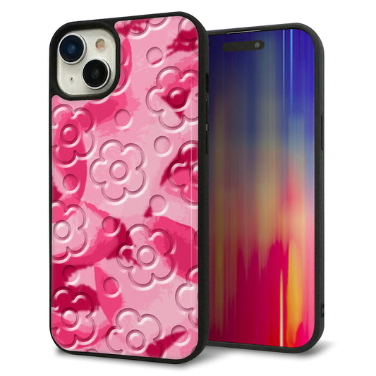 iPhone15 Plus 強化ガラス＆TPUスマホケース ガラプリ【SC847 フラワーヴェルニ花濃いピンク（ローズアンディアン）】