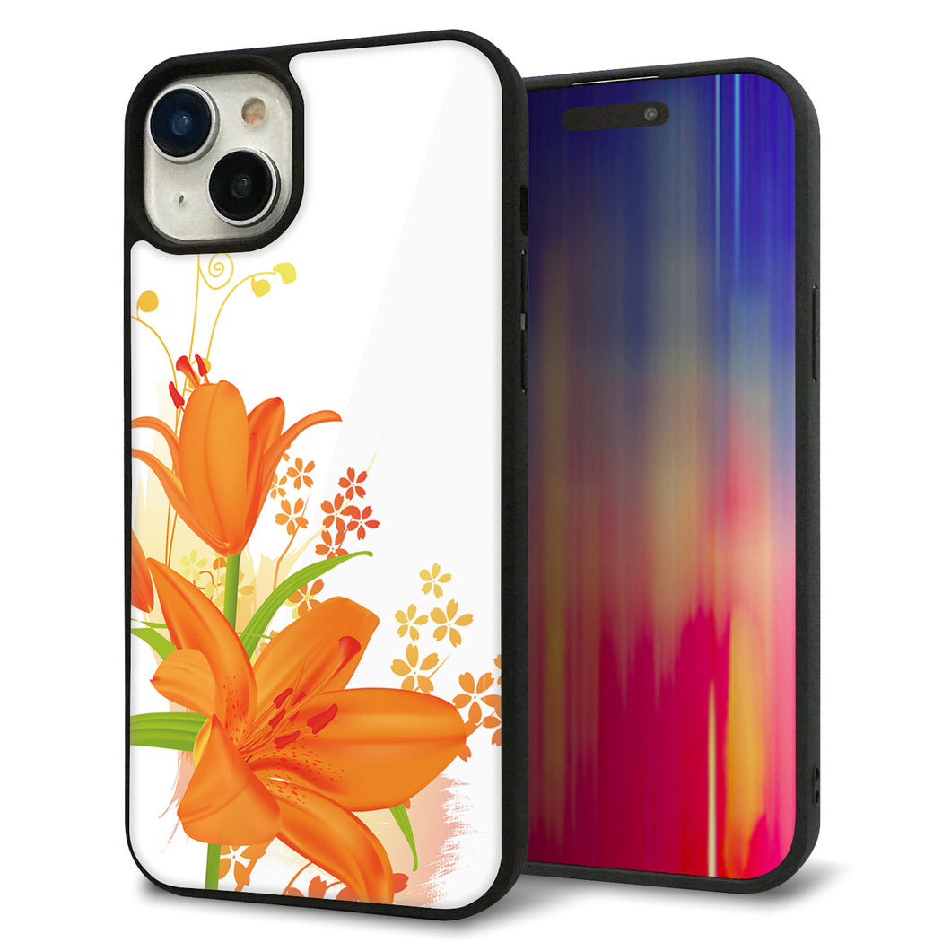 iPhone15 Plus 強化ガラス&TPUスマホケース ガラプリ【SC848 ユリ(オレンジ)】